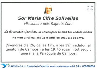 Sor Maria Cifre Solivellas  25/04/2019