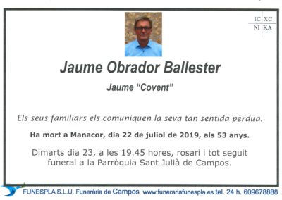 Jaume Obrador Ballester   22/07/2019