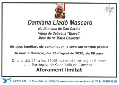 Damiana Lladó Mascaró  13-08-2020