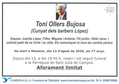 Toni Ollers Bujosa  12-08-2020