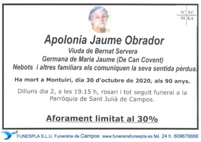 Apolonia Jaume Obrador  30-10-2020