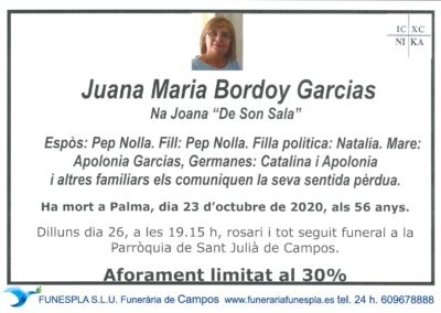 Juana Maria Bordoy Garcias  23-10-2020