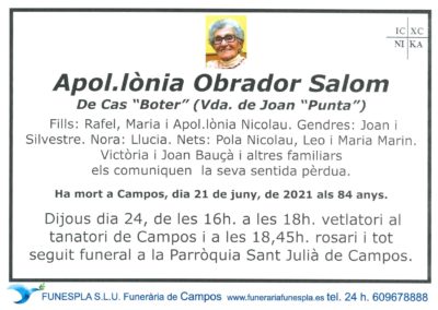 Apol·lònia Obrador Salom 21-06-2021