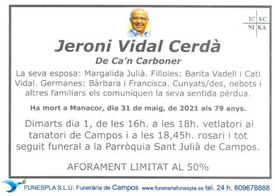 Jeroni Vidal Cerdà 31-05-2021