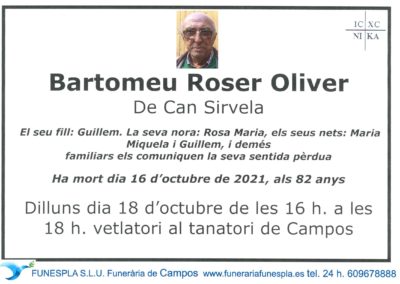 Bartomeu Roser Oliver  16-10-2021