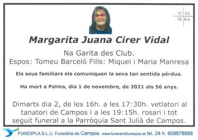 Margarita Juana Cirer Vidal  01-11-2021