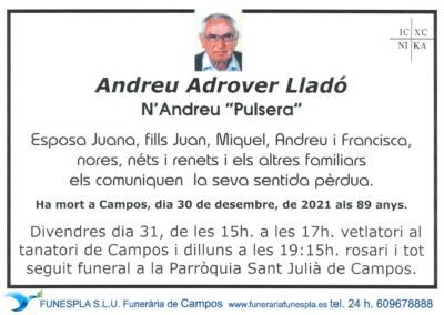 Andreu Adrover Lladó  30-12-2021