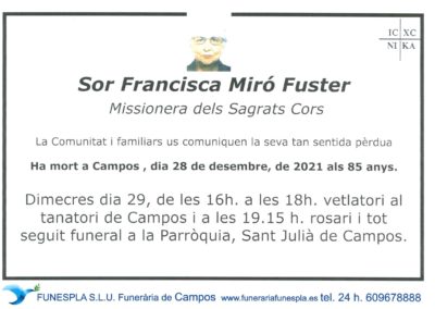 Sor Francisca Miró Fuster  28-12-2021