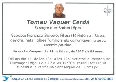 Tomeu Vaquer Cerdà  14-02-2022