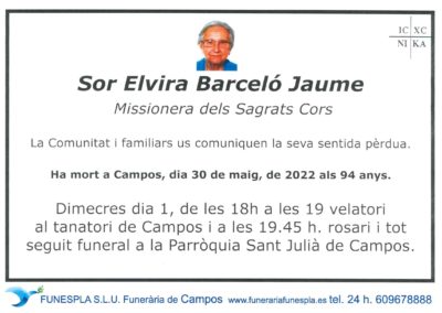 Sor Elvira Barceló Jaume  30-05-2022