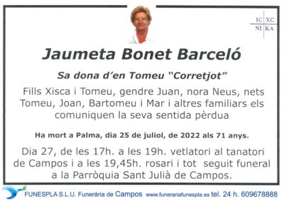 Jaumeta Bonet Barceló  25-07-2022