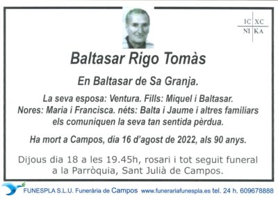 Baltasar Rigo Tomàs  16-08-2022