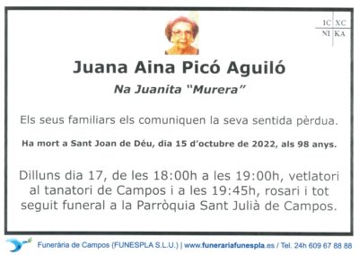 Juana Ana Picó Aguiló  15-10-2022