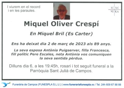 Miquel Oliver Crespí  02-03-2023